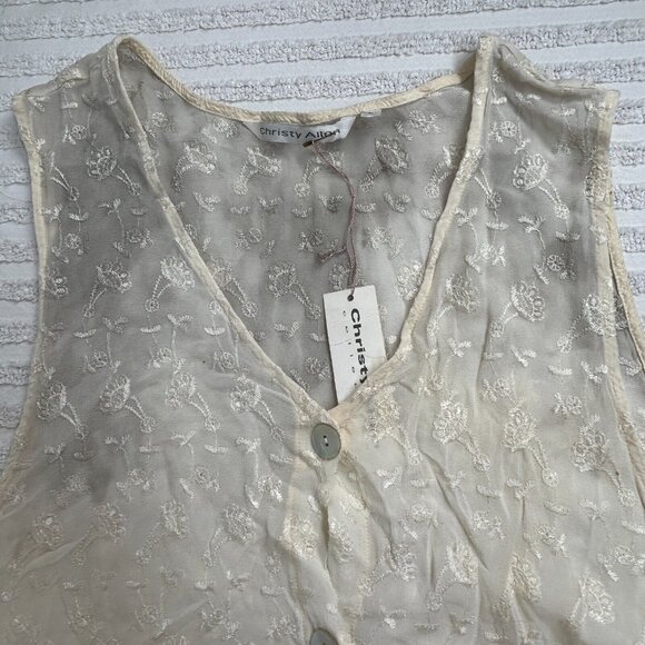 Christy Allen Womens Top Large Ivory Blouse Sleeveless Embroidered Floral NWT - Picture 5 of 10